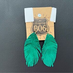 Green Feather Earrings by Accessories 806